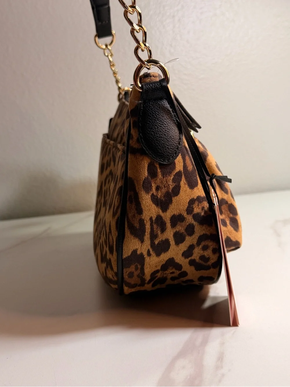 Juicy Couture Leopard Print Shoulder Bag with Gold Chain Accents